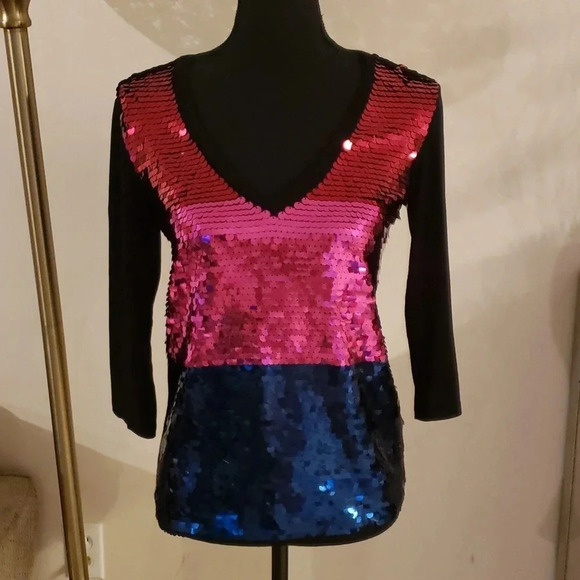 EMPORIO Armani sequins 3/4 sleeve top size 10 - Picture 1 of 5